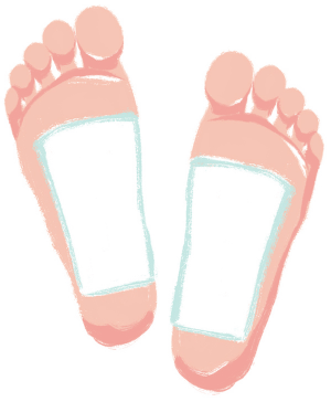 足裏の炎症のある箇所に湿布を貼り、痛みの原因となる炎症を沈静化させます