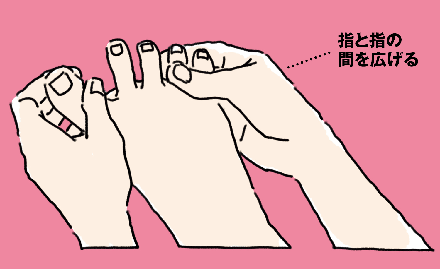 イラスト／指を柔らかくしてつまずきを予防！　指と指の間を広げる