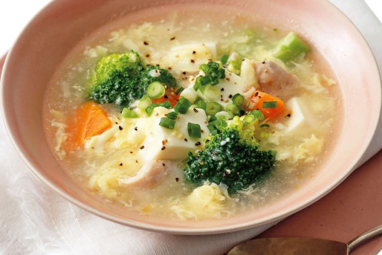 万能「チキンスープストック（作り置き）」をベースにした「豆腐と卵のスープ」／Wタンパク質レシピ
