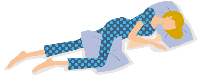 抱き枕がない場合は、夏掛けなどを丸めて使用したり、クッションを両膝の間に挟んでも、横向き姿勢をキープしやすくなります。