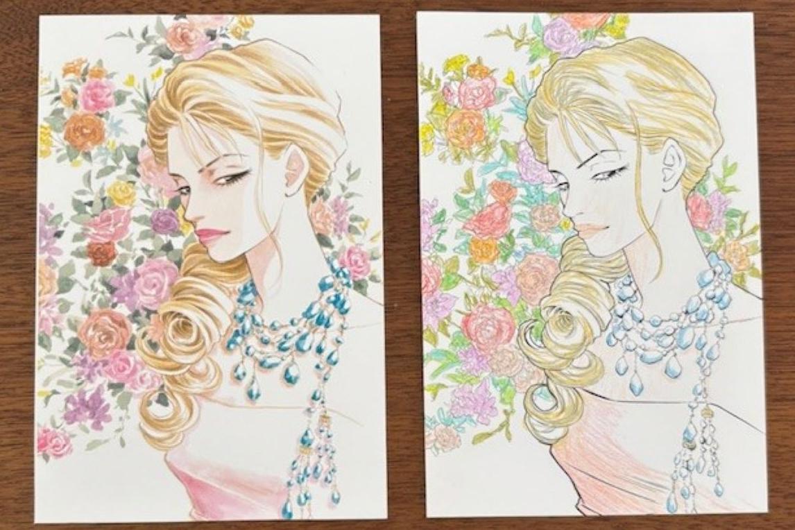 一条ゆかり先生の『塗り絵俱楽部』を、ダイソーの100円画材で塗ってみた！