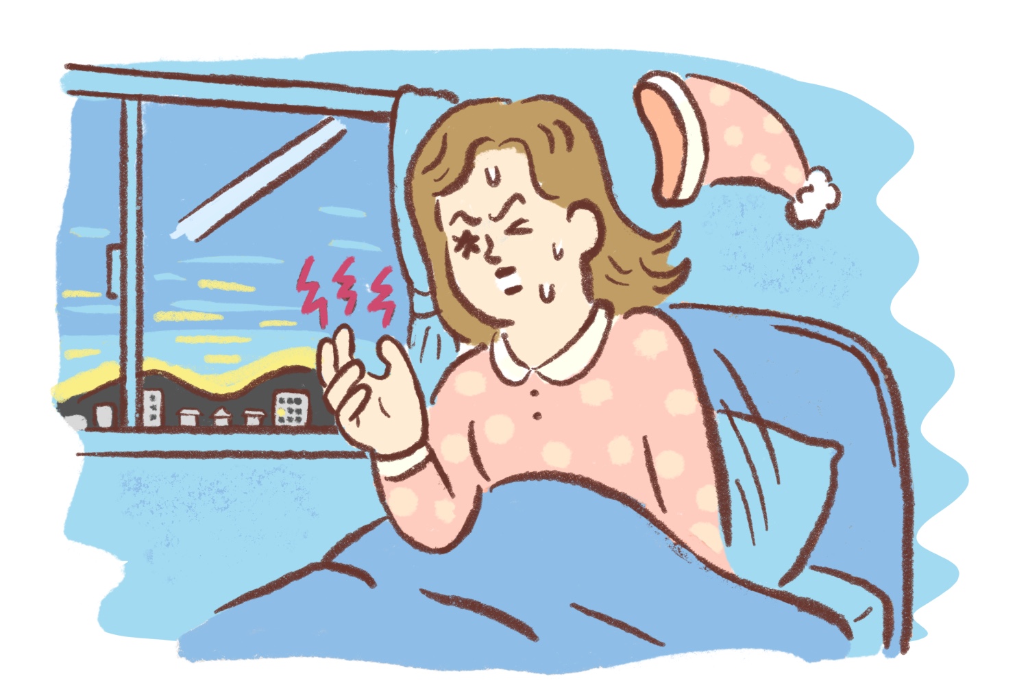 明け方にしびれを感じて起きてしまう手根管症候群に悩む女性