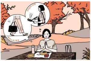 手作りの弁当を持って歩いて公園に行って食べるのは最高の休養