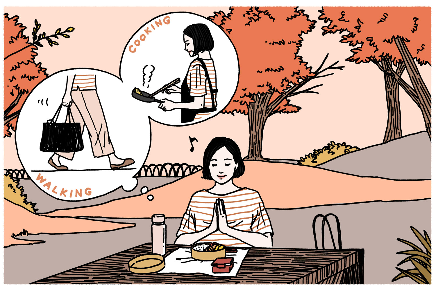 手作りの弁当を持って歩いて公園に行って食べるのは最高の休養