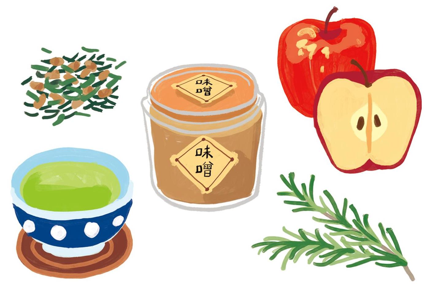 糖化　防ぐ食材　りんご　ローズマリー　味噌　玄米茶