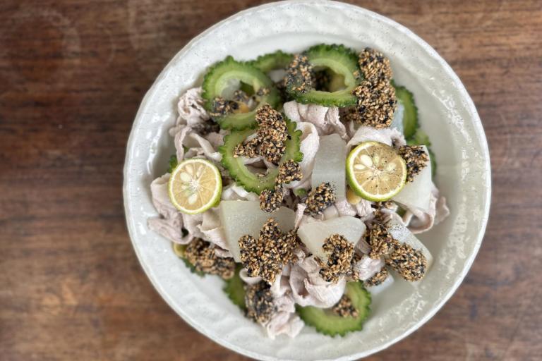 名残のゴーヤでデトックス！「冬瓜とゴーヤの冷しゃぶサラダ」【鍋ひとつでOK！】