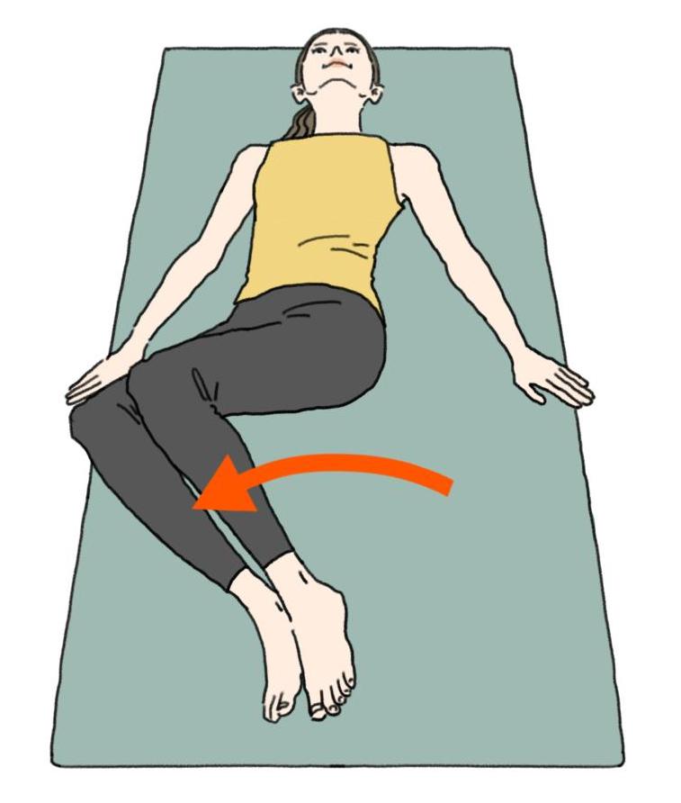 股関節ケア　あお向け脚倒し　右　イラスト