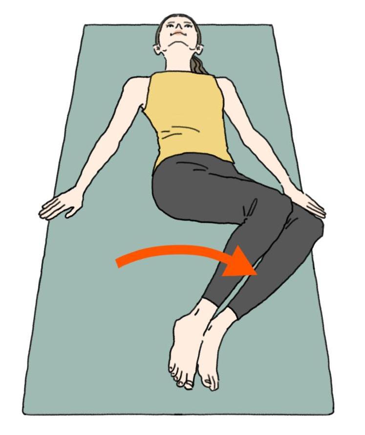 股関節ケア　あお向け膝倒し　左　イラスト